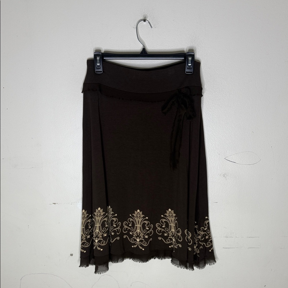 LOFT Rayon Blend Brown Skirt with Cream Detailing Size Medium Petite